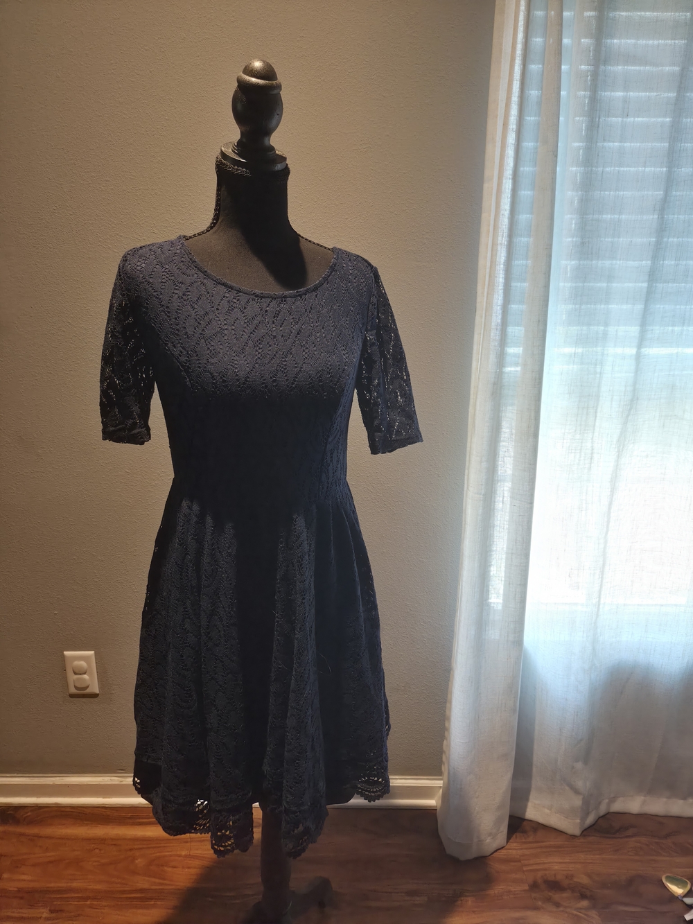 Iz Byer Navy Lace Skater Dress